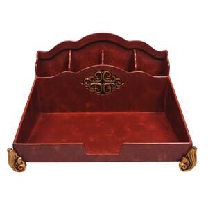 Vintage Mid Century Modern Footed Wooden Mail Letter Desk Organizer Ornate NICE!